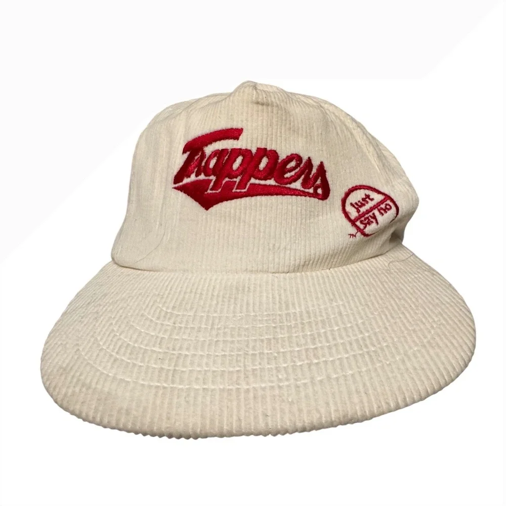 Vintage‎ Trappers Just Say No Corduroy Snapback Hat True Value Cream Red Hat